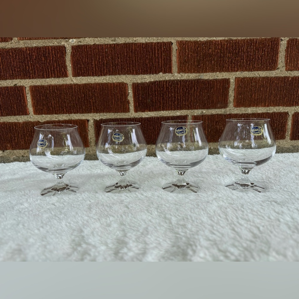 Vintage Bohemia Crystal Set of Clear Glass Brandy Snifters